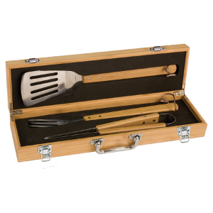 BBQ02A – 3-Piece Bamboo BBQ Set in Bamboo Case