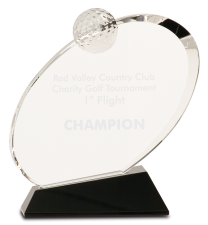 Clear Crystal Oblong Golf Award on Black Crystal Base