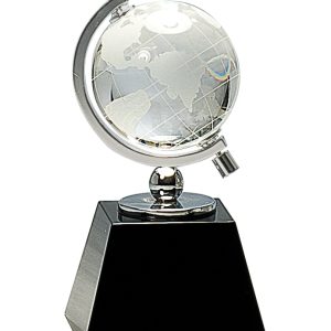 Crystal Spinning Globe on Clear or Black Base, 6″