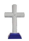 Crystal Cross on Blue Pedestal Base 8 1/2″