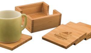 4″ x 4″ Bamboo Square 4-Coaster Set with Holder