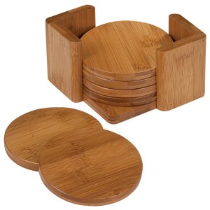 CST12 – 3 3/4″ Bamboo Round 6-Coaster Set with Holder