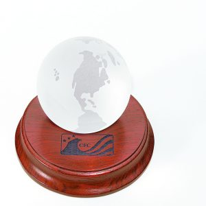 2-1/2″ Glass Globe on Solid Rosewood Base (25 or More Min Order)