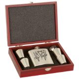 6 oz. Laserable Stainless Steel Flask Set in Wood Presentation Box