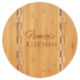 GFT023 – 9 3/4″ Round Bamboo Cutting Board with Butcher Block Inlay
