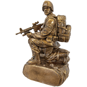 Antique Gold Military Resin Kneeling with Sandbags – 10″