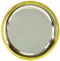 Gold Rimmed Silver Plated Tray, 8″ (Call for Price)