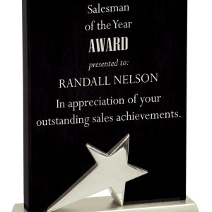 6″ x 8″ Black Piano Finish Standing Star Plaque with Silver Metal Base