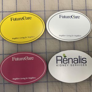 Custom Oval Plastic Badges – Combination UV and Laser