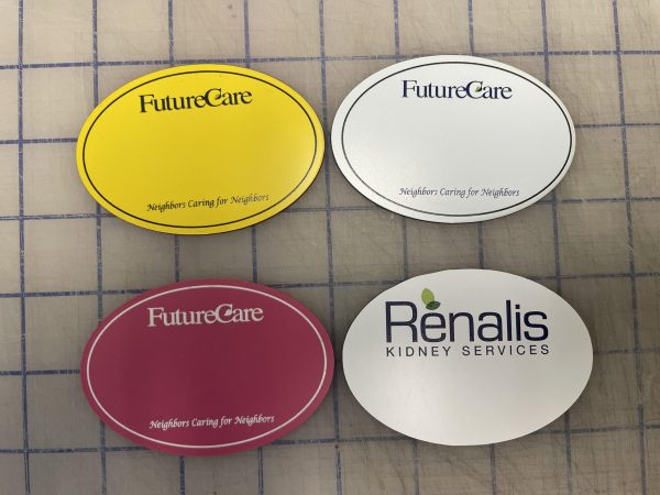 Custom Oval Plastic Badges - Combination UV and Laser