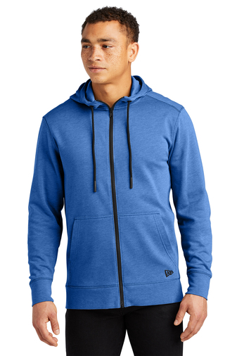 The New Era® Tri-Blend Fleece Full-Zip Hoodie in blue.