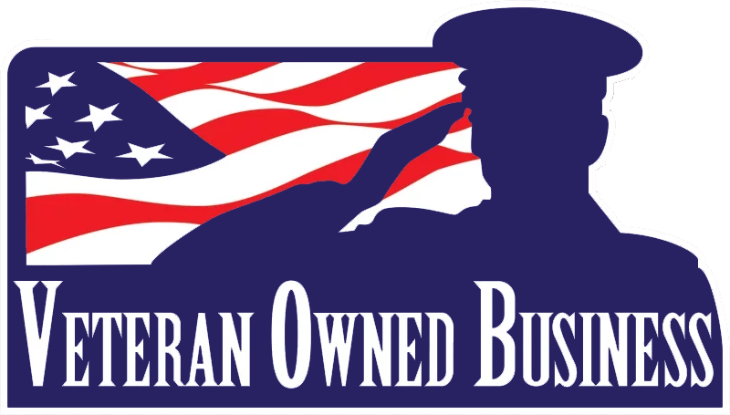 Veteran-owned business logo specializing in custom embroidery.