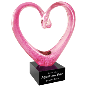 9″ Pink Glass Heart with Black Base