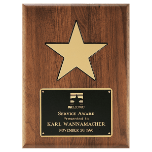 9" X 12" Gold Aluminum Star on a Solid Walnut Plaque